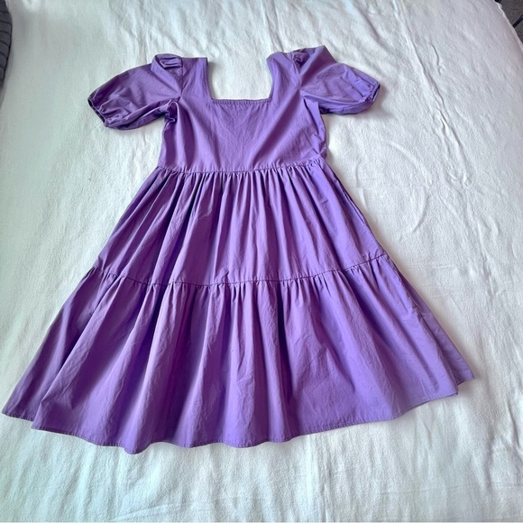 Maude Vivante Square Neck Puff Sleeves Tiered Skirt 100% Cotton Purple Dress‎ S - Picture 5 of 13